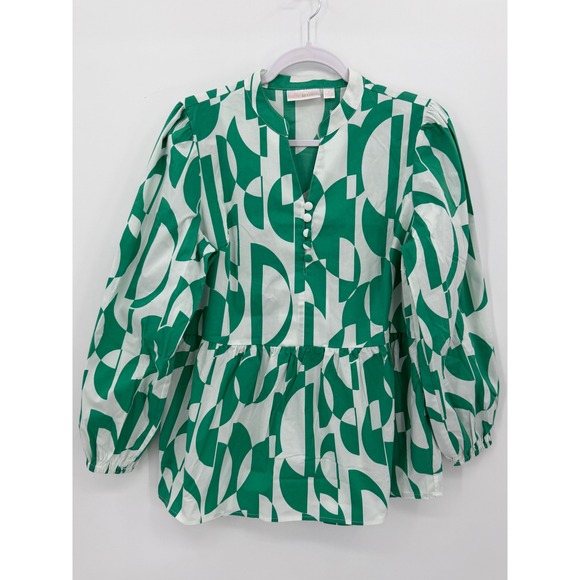 Belle by Kim Gravel Tops - Belle by Kim Gravel Geo Goddess Blouse Womens S Green Peplum Long Sleeve Tunic